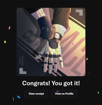 The image is a screenshot of a digital message box featuring an illustration of two hands, one with a watch showing the time as 12:45. The main focus of the image is the congratulatory message "Congratulations! You got it!" which appears at the top left corner. Additionally, there are confetti scattered around in various shapes and colors on the right side of the photo. This creates an overall celebratory atmosphere related to the message box's content.
