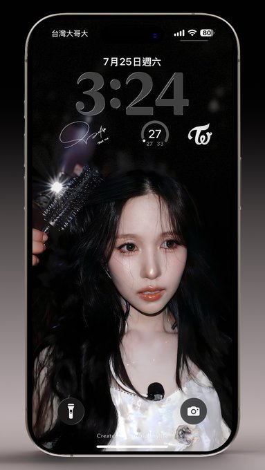 An iPhone lock screen showing the time 3:24 on Saturday, July 25, featuring a portrait of a young woman with long dark hair as the wallpaper.