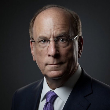 A portrait shows a bald, older man wearing glasses, a dark suit, white shirt, and a purple tie against a dark background. The image likely depicts Larry Fink, CEO of BlackRock, in connection with the news that BlackRock clients sold $59.16 million worth of Bitcoin.