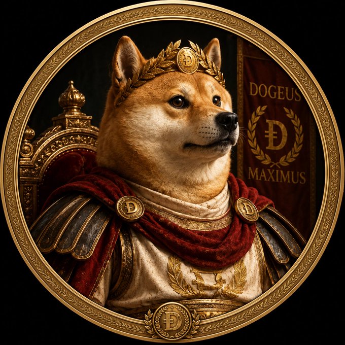 The image features a brown dog dressed as a Roman emperor, wearing a red cape with gold coins attached to it. The dog appears to be posing for a photo or selfie, giving off an air of regality and authority. The caption below the image reads "The emperor has risen! Real AI tech development combined with one of the world's most loved memes? Unfathomable!". This humorous statement adds a lighthearted touch to the otherwise serious subject matter of the dog being portrayed as a historical figure.