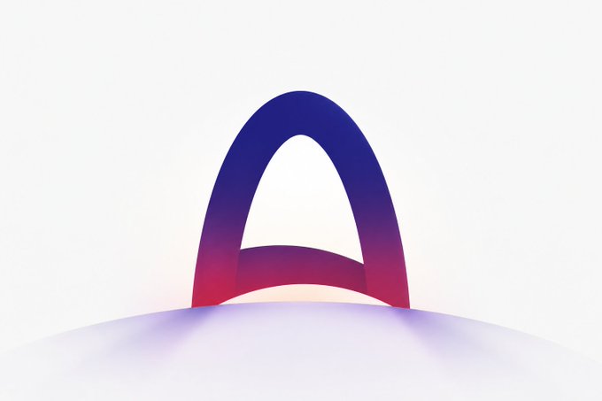 A stylized 3D graphic of a letter "A" in blue-to-magenta gradient on a light background.