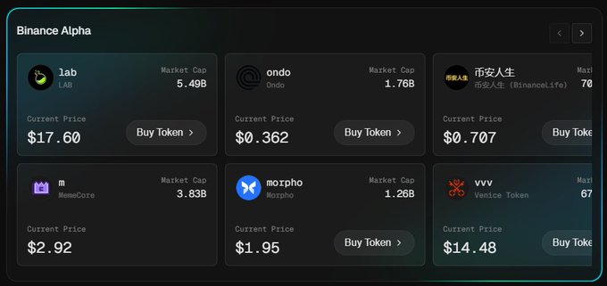 The image shows a list of six trading pairs on a stock trading platform called BinanceAlpha. The trader might be interested in monitoring this specific project, possibly due to its potential for growth or other factors affecting the value of the project's tokens. The viewer should pay attention to the changes occurring within the trading pairs and consider how these fluctuations could impact their own investments or decisions related to cryptocurrency trading.