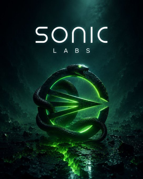 A dark, atmospheric graphic for "SONIC LABS" featuring a black serpent coiled around a glowing green circular emblem, with the post suggesting $S as the most undervalued altcoin of 2026. The serpent imagery evokes the "snake" branding associated with the Sonic Labs crypto project, reinforcing the coin's identity in a visually striking, otherworldly setting.
