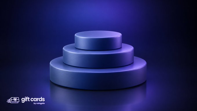 A 3D rendering of a purple tiered podium on a dark background, featuring a 'gift cards by tango' logo in the lower left corner.