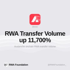 The image features a white background with black text and a logo that reads "RWA Transfer Volume Up 11,700%" The logo also contains an upward arrow pointing left and the word "@RWAFoundation" at the bottom of the frame.