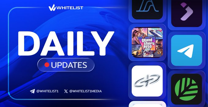 A "Whitelist Daily Updates" banner featuring a blue-themed graphic with the title "DAILY UPDATES" and a red recording dot, surrounded by app-style icons including Grand Theft Auto VI, Telegram, and other platform logos. The image serves as a branded header for Whitelist Media's daily crypto news roundup, introducing today's stories including Sophon's transition from its ZK-powered L2 to building on Base.