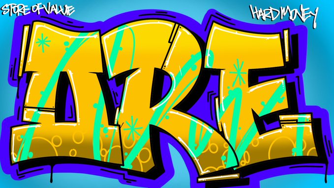 A vibrant graffiti-style illustration features the word "ORE" in large yellow bubble letters against a blue background, with "STORE OF VALUE" written in the top left and "HARD MONEY" in the top right, visually representing the ORE Solana token as a modern, hard-money store of value.