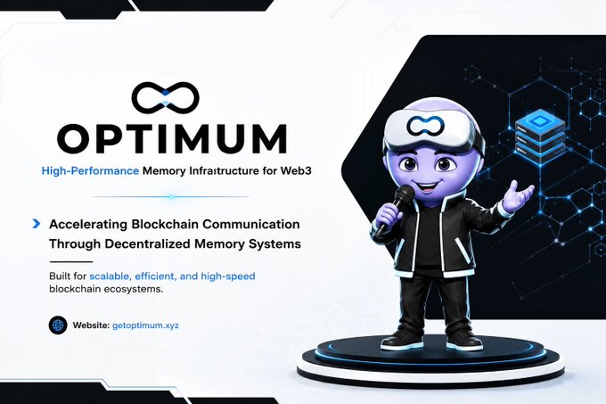 The image features a cartoon character, likely a robot or a doll, standing on a platform with a microphone. The character appears to be giving a speech or presenting something, possibly related to blockchain technology. The background of the image consists of a white square with black lines and dots, which could represent a network or a data structure in the context of blockchain. The caption below the image reads: "Most people think blockchain scaling is just about faster transactions. But the real bottleneck is deeper: how efficiently data moves across the network." This suggests that the character might be discussing the importance of efficient data transfer within a blockchain system, which is crucial for its optimal functioning and scalability.