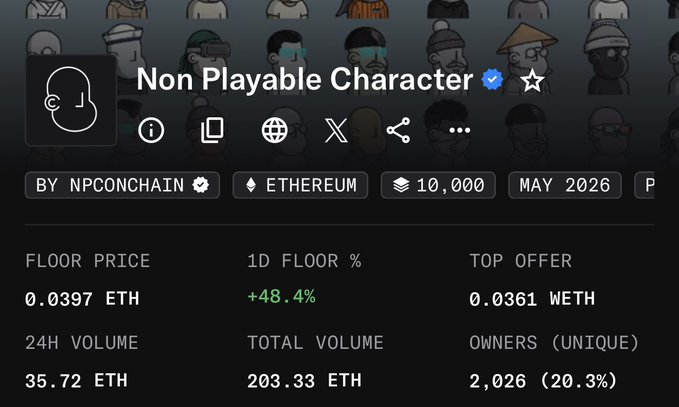 The image shows a page with several icons, including "Non Playable Character", "Ethereum", "#10,000", "#1,000" and "@npconchain". It appears that this information is part of a Bitcoin marketplace or wallet site, focusing on the @npconchain hashtag for non-playable characters. The post also mentions that when @npconchain reaches 0.1eth floor i'll change my pfp to an NPC but this will never happen because we're going to be changed eventually. This implies that the user has reached a limit and will not be able to participate in any transactions or activities on the platform beyond their current standing at the 0.1eth floor.