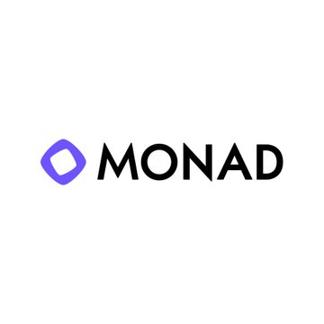 The Monad logo featuring a purple diamond-shaped icon next to the word 'MONAD' in bold black letters on a white background.