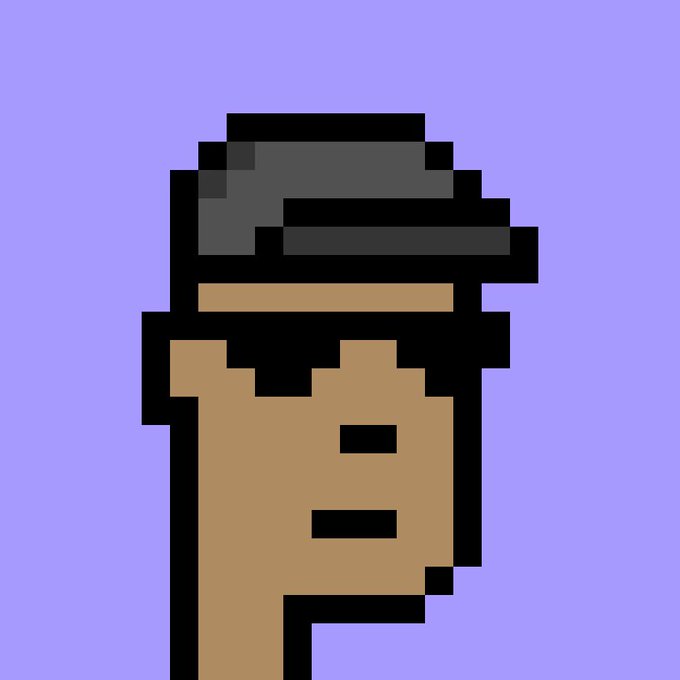The image features a cartoon character wearing sunglasses and a hat with a black band. The character has a serious expression on their face, giving them an air of mystery or intrigue. The background color is purple, which contrasts with the character's dark attire. There are no texts present in the image, but there is a caption that reads "Gm Copped a V1 Punk. A symbol of history The one that started it all, before the world was paying attention". This caption suggests that the image might be related to a specific event or time period when the character's appearance and expression were significant.