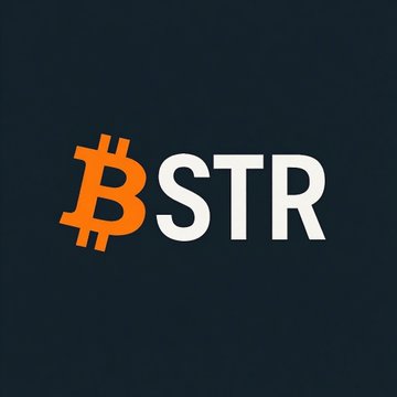 Logo with an orange Bitcoin symbol replacing the 'B' in 'BSTR' on a dark gray background.