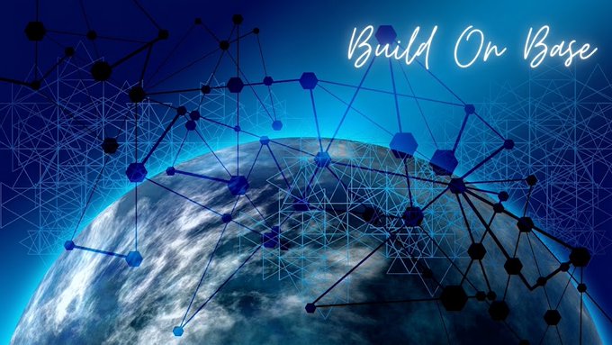 A stylized graphic featuring the Earth overlaid with a network of geometric lines and nodes, with the text 'Build On Base' in the upper right corner.