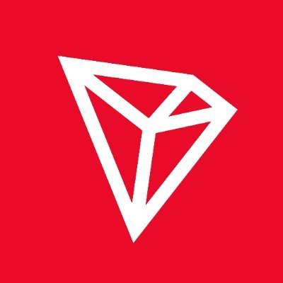 A simple red logo featuring a white geometric triangular/diamond shape, recognizable as the TRON cryptocurrency logo.