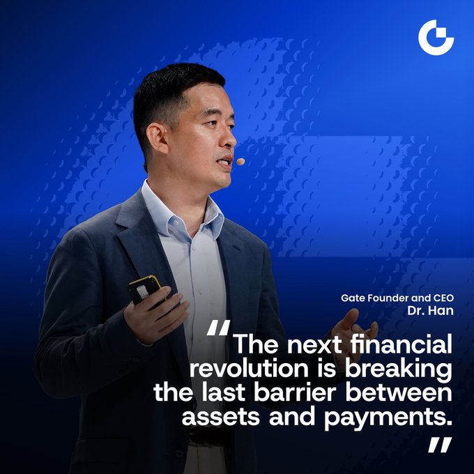 Dr. Han, Gate Founder and CEO, speaks at TOKEN2049 with the quote: "The next financial revolution is breaking the last barrier between assets and payments."