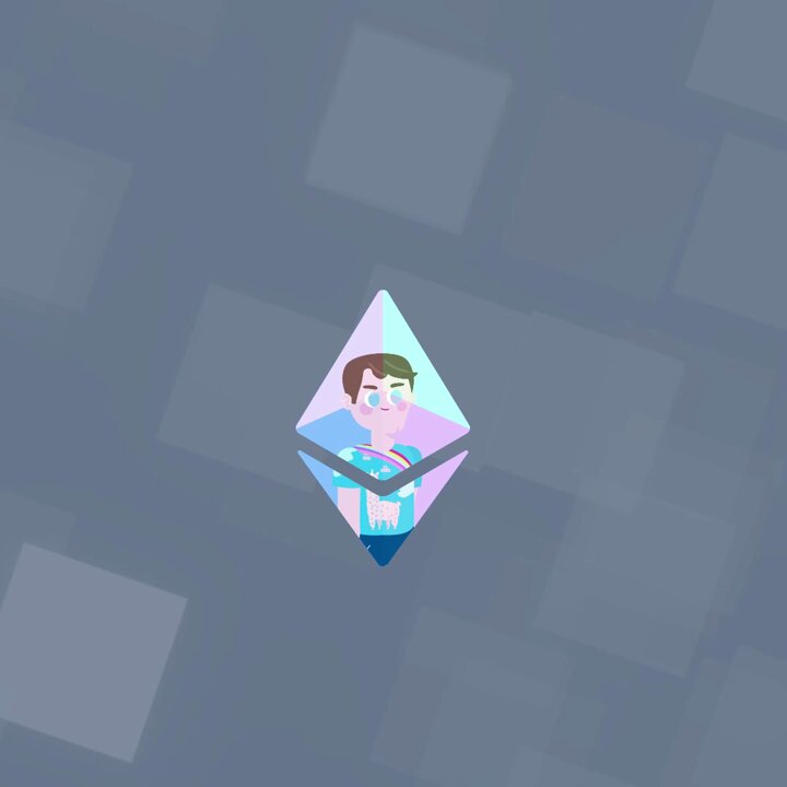 The image features a cartoon illustration of a man wearing a blue shirt, with his face turned towards the camera. The background consists of small squares or rectangles that are colored in shades of gray and white. There is also text present in the image, which reads "Did you know: Vitalik nearly ended up working for Ripple instead of creating $ETH In this video, we explore how a visa rejection changed the course of crypto history and helped pave the way for Ethereum's creation". The man in the illustration appears to be wearing glasses.