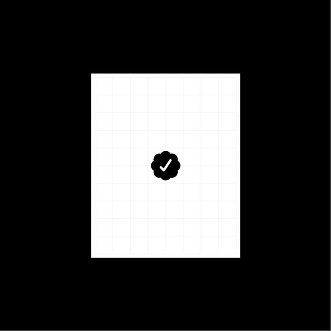 A simple interface with a dark scalloped icon containing a white checkmark centered on a light grid background.