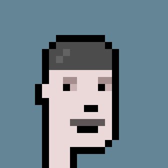 A pixel art portrait of a person's face on a blue background.