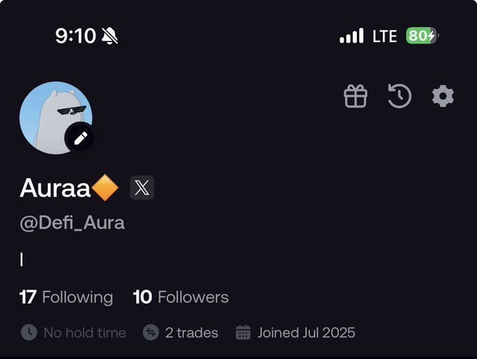 A screenshot of an X (Twitter) profile page for "Auraa" (@Defi_Aura), showing 17 Following and 10 Followers, used to promote their Fomo referral link with a 10% fee discount offer.