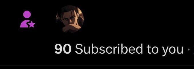 A dark notification screen showing a profile picture of an anime-style character, with text reading '90 Subscribed to you' next to a purple user icon.