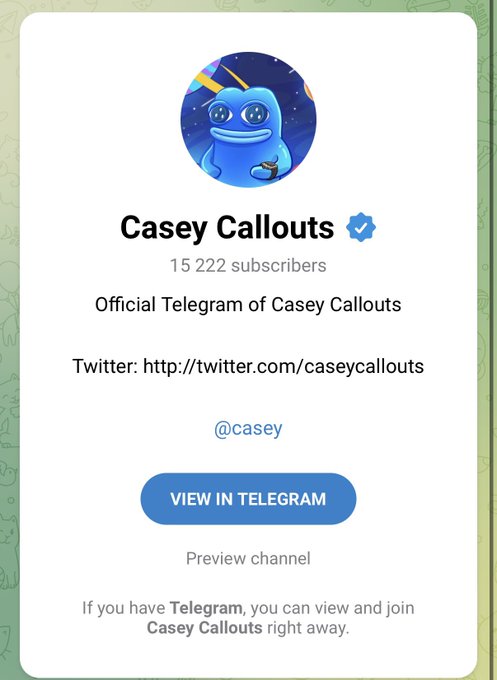 A Telegram channel preview card for "Casey Callouts" with 15,222 subscribers and a blue verified checkmark, promoting their Twitter @caseycallouts. The image serves as the channel link for the giveaway post, where users are directed to join and show proof of membership to win $600 in $SOL.