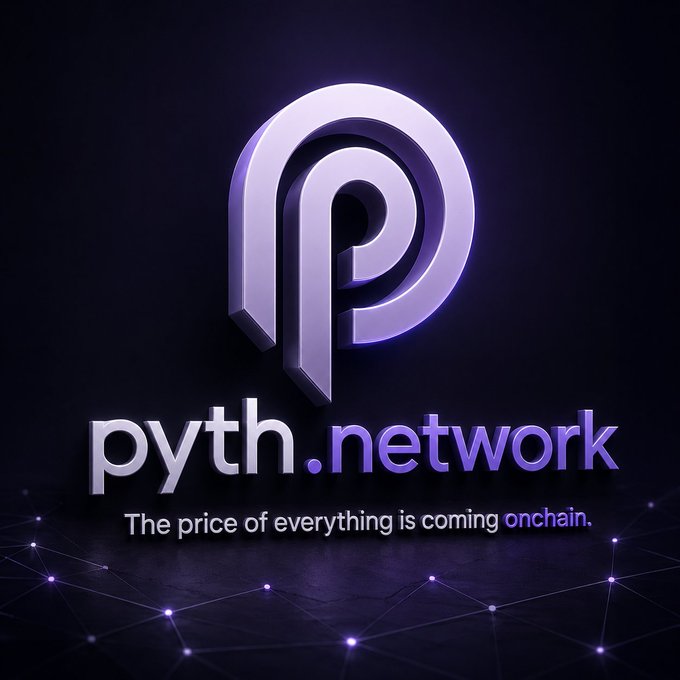 The image features a logo with the word "Pyth" written in purple letters against a black background. Below this logo, there's text that reads "The price of everything is coming onchain." This phrase emphasizes the importance of quality data in the world of cryptocurrency and blockchain technology. The image also includes a network of dots below the logo, which could represent connections or relationships within the crypto space.