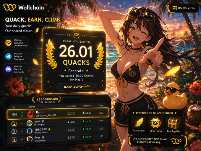 The image features a woman with sunglasses, wearing a bikini top and shorts, standing next to a beach scene. The background of the image includes palm trees and water, creating a tropical atmosphere. The text "wallchain" appears multiple times throughout the image, suggesting that this is related to a social media platform or website.
