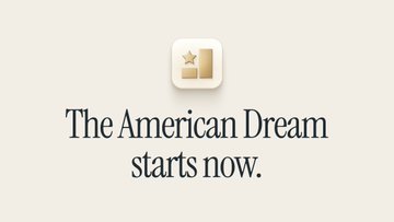 A minimalist graphic with a star icon and the text 'The American Dream starts now.' on a cream background.