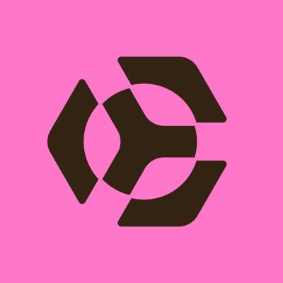 The image features a logo with a circle containing an arrow pointing outwards. The logo is set against a pink background, which contrasts with the black elements of the design. The text "GM @Aptos fam Day" is written below the logo in white letters.