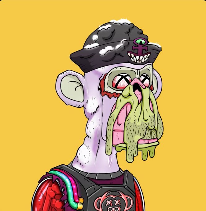 A cartoon illustration of a purple-skinned zombie-like character with X-shaped eyes, green drool, and a dark hat featuring a grinning mouth, set against a yellow background.