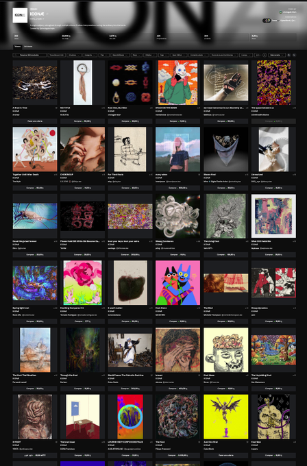 A screenshot of the Echoes NFT marketplace interface displaying various digital art collections in a grid layout, with the 'Echoes' logo visible at the top.