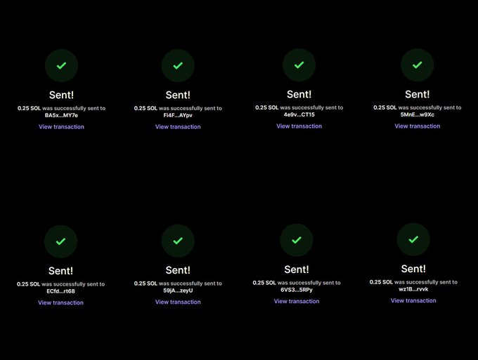 The image shows six green circles with a thumbs up symbol, indicating that the users have successfully sent their messages. The text below the circles provides additional information about the activity, such as checking the success of their transactions or viewing transaction details on the Exchange.