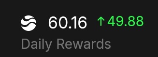 The image shows a screen displaying a daily rewards system for a mobile app, with a green upward-pointing arrow indicating an increase of 60 points earned by the user. The text "Daily rewards" suggests that the app tracks users' daily achievements or points they earn through various activities within the app. The post also mentions that there is a Season 5 ending in 15 days and encourages users to keep stacking their River points for more rewards.