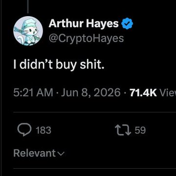 The image features a Twitter account with a post from Arthur Hayes. The post includes a humorous statement about buying something called "sh*t" and a link to an article discussing the topic of cryptocurrency. The caption reads, "Arthur Hayes says he didn't rebuy $HYPE after selling it a few days ago." This post seems to be related to the Cryptocurrency hashtag #CryptoHayes, as indicated by the text in the image.