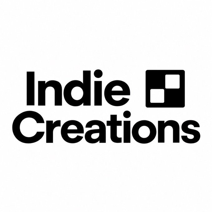 A simple black-and-white logo displaying the text 'Indie Creations' next to a square icon.