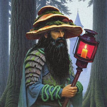 A bearded wizard wearing a wide-brimmed hat covered in moss and holding a glowing red lantern stands in a misty forest, evoking the mystical theme of the @wifizards project highlighted in the post. The image visually reinforces the bullish sentiment toward the project by portraying the wizard as a wise, enduring figure—an apt symbol for a project that has "truly kept building" according to the caption.