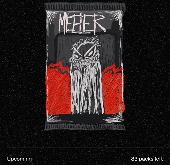 The image features a black background with a white, red, and black graphic design that reads "Gavin Meeler" above a stylized picture of an owl with its wings spread out as if flying at top speed. Below this, there is a message reading "Upcoming 83 Packs Left". The main focus of the image is on the owl illustration, which appears to be the central element of the design and possibly the artist's signature.