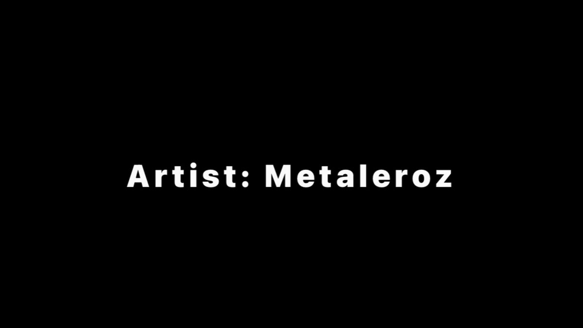 A black background with white text reading "Artist: Metaleroz" in the center, attributing the artist behind the newly minted NFT edition "One Year Of Gridscii Ethstracts."