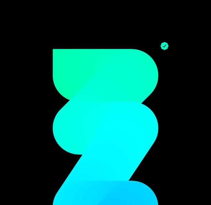 A stylized logo featuring a flowing cyan-to-blue gradient ribbon shape on a black background, with a small checkmark icon in the upper right.