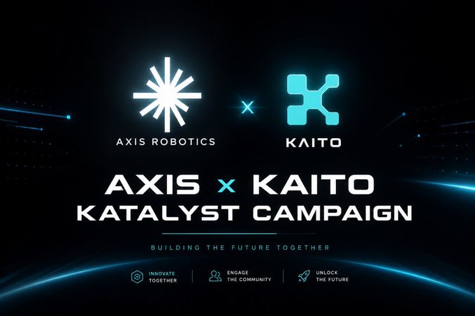 A promotional banner for the 'AXIS x KAITO KATALYST CAMPAIGN' featuring logos for both companies and the tagline 'BUILDING THE FUTURE TOGETHER' on a dark blue background.