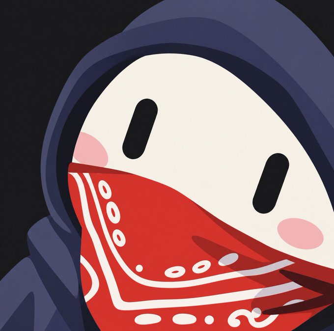 A stylized digital illustration of a character wearing a dark hoodie with a red bandana covering the lower half of their face.
