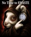 A movie poster showing a close-up of a character holding a pocket watch with the text 'No Time to SWASTE.'