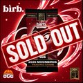 The image shows a "SOLD OUT" Moonbirds trading card pack by "birb." This directly relates to the post's announcement of a collaboration with Moonbirds, implying these cards are now available to bridge to OpenSea.