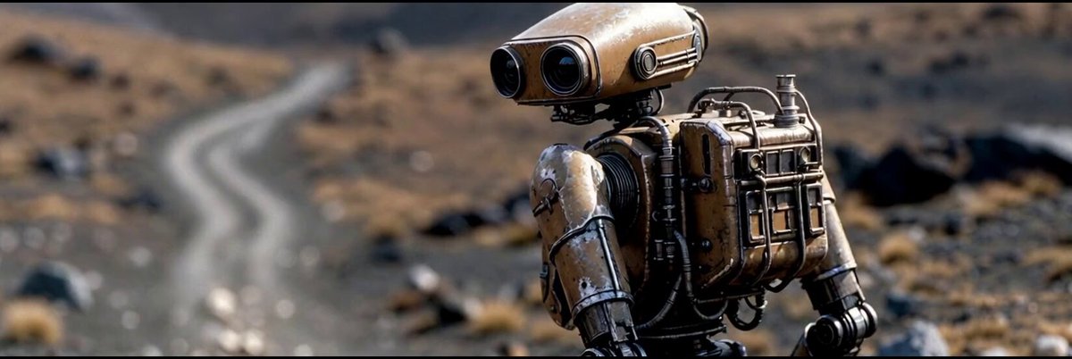 The image features an old robot with a backpack walking down a dirt road. The robot appears to be in good condition, as it has been well-maintained over time. It seems that the robot was used for various tasks or missions during its time on Earth and is now being displayed in a museum. The post about this robot highlights its impressive performance and the fees paid by its owner.