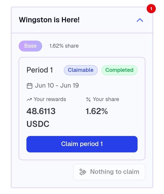 The image shows a social media platform with an account named "Walkington is Here!". The screen displays a summary of the user's activity on the platform, including information about their achievements or rewards for completing tasks within the community at that time. However, despite some positive feedback and a high number of completed missions, the user does not have a claim period 1 badge. This seems to be due to insufficient data or an inaccurate assessment of the user's accomplishments. The image also includes text stating "Walkington is Here!" but does not provide any further details about how it relates to the post.