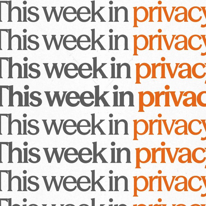 A repeating typographic design featuring the phrase 'This week in privacy' with 'This week in' in gray and 'privacy' in orange.
