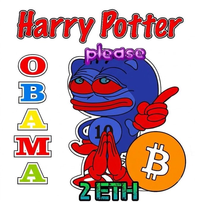The image features a "Harry Potter" meme crossover with the popular crypto token $BITCOIN, showing the Pepe the Frog character alongside vertical text spelling "OBAMA," "10," and "ZENITH," referencing the #HarryPotterObamaSonic10inu meme and combining it with Bitcoin and Zenith crypto branding.