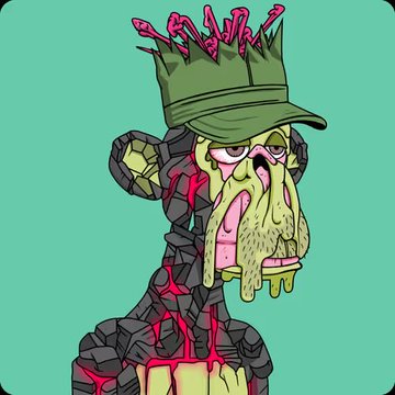 A cartoon illustration of a grotesque, zombie-like character with melted, dripping green flesh, wearing a military cap and red-and-black rocky armor, set against a solid teal background.