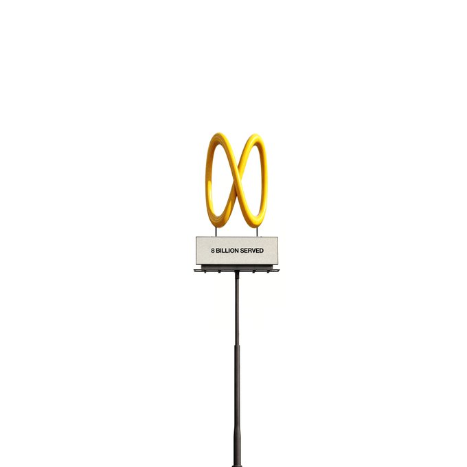 A minimalist illustration of a McDonald's golden arches sign with a plaque reading '8 BILLION SERVED' mounted on a pole against a white background.