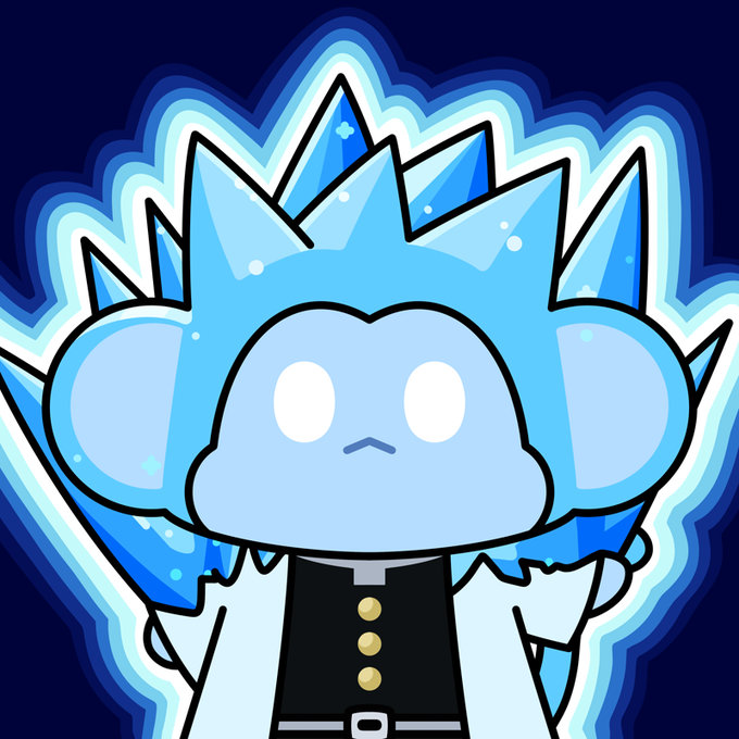 A cartoon chimp character with glowing blue spiky hair and a blank expression wears a black vest with gold buttons, representing the Chimpers NFT collection referenced in the caption about the 5,555 Chimpers and 100 Genesis 1/1 NFTs.